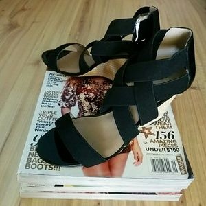 Last chance!  Taylor patent and woven wedges.